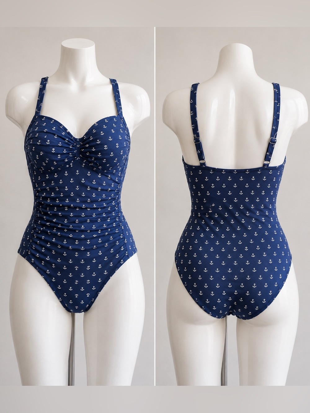 Navy Anchor Print Women One-Piece Swimsuit size Large L